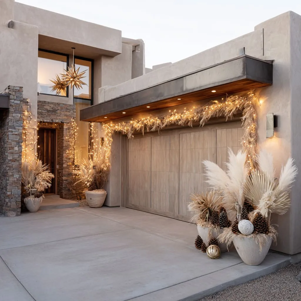Modern Christmas Garage Door Ideas with Sculptural Style