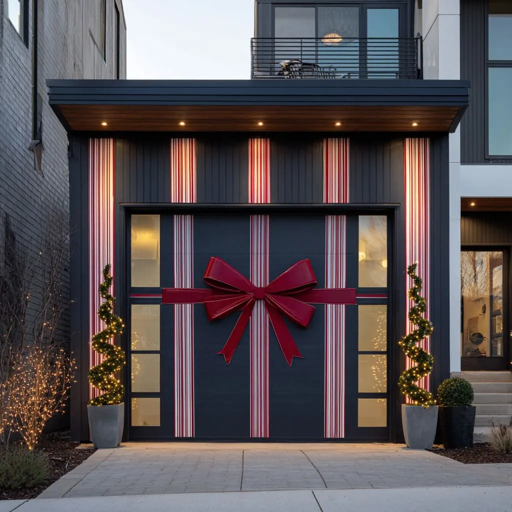 Modern Christmas Garage Door Ideas with Sculptural Style