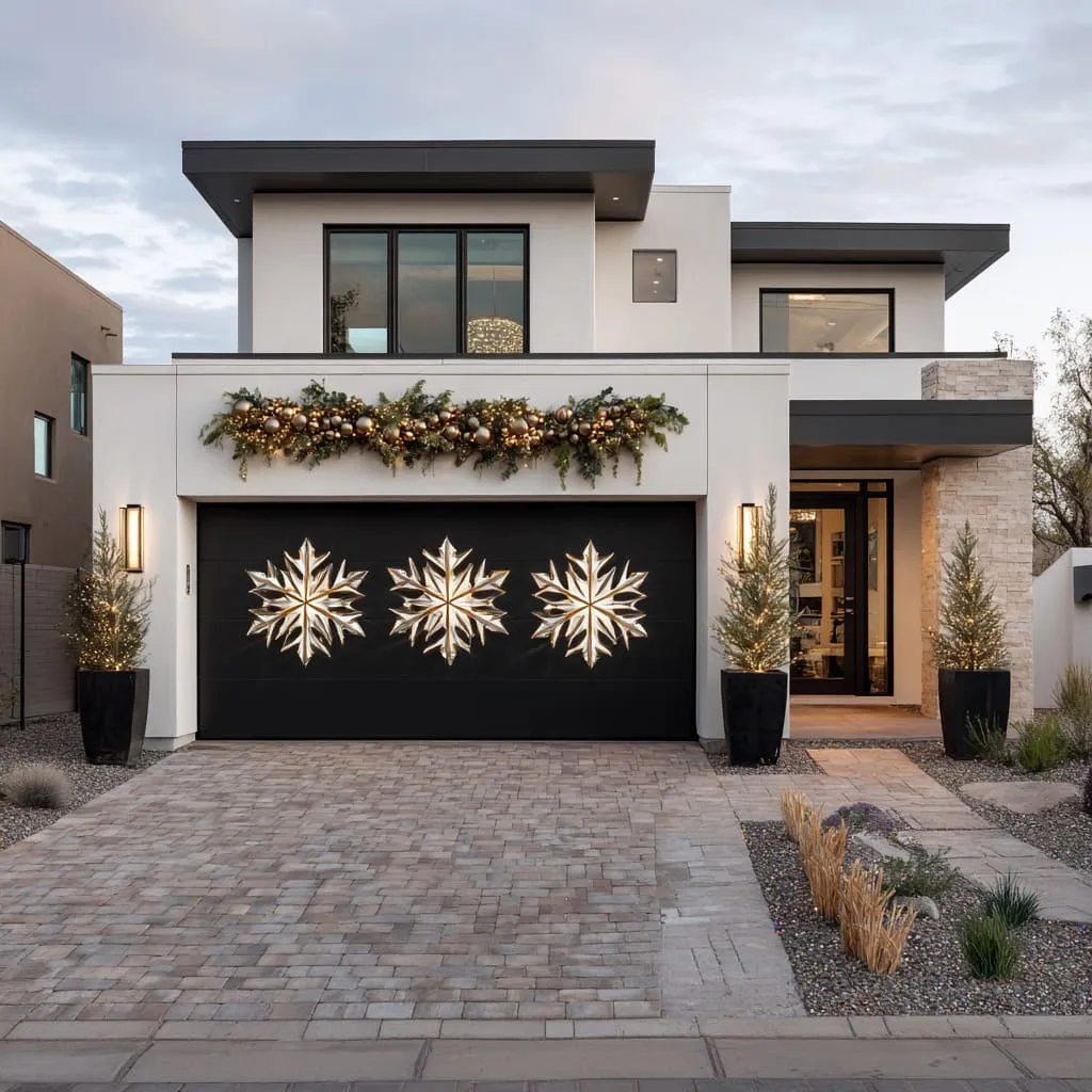 Modern Christmas Garage Door Ideas with Sculptural Style