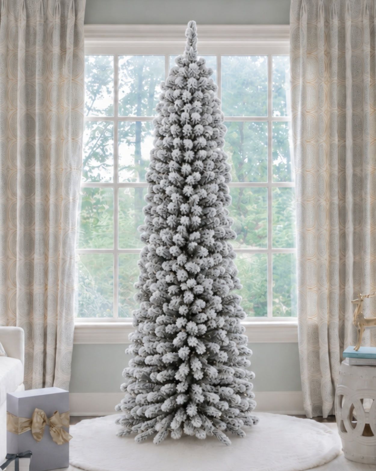 Modern Flocked Pencil Christmas Tree East Urban Home Realistic Snow Flocked  Christmas Trees, Pink Metal Structure,