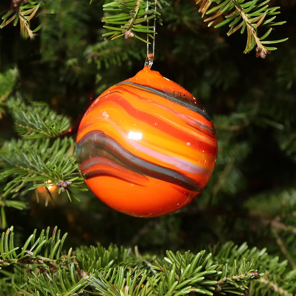 Murano Glass Chalcedony Christmas Ornament - Rainbow Swirl