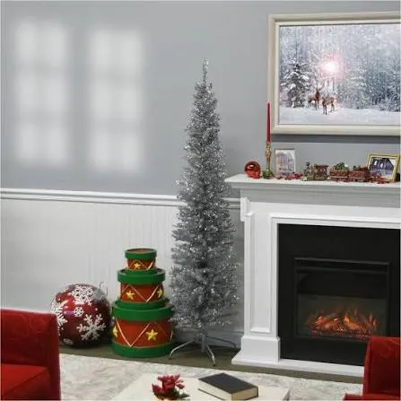 National Tree Tinsel Christmas Tree - Silver - Christmas Theme - Vertical -  Reliable Paper