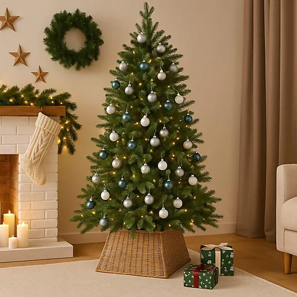 Natural Rattan Christmas Tree Skirt Large Square Wicker Base Cover Basket Rustic Xmas Collar for Modern