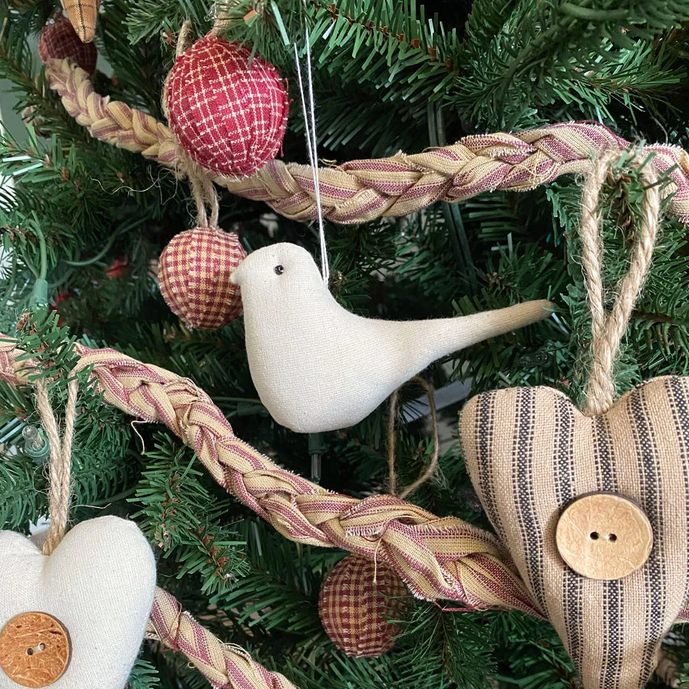 Natural White Fabric Rustic Bird Christmas Ornaments - Set of 3 - by Marilee Home - Jubilee Fabric