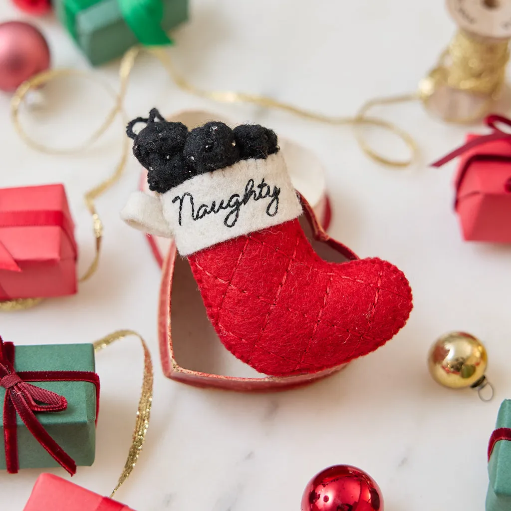 Naughty Stocking with Coal Ornament – Handmade Felt Christmas Decor – Craftspring