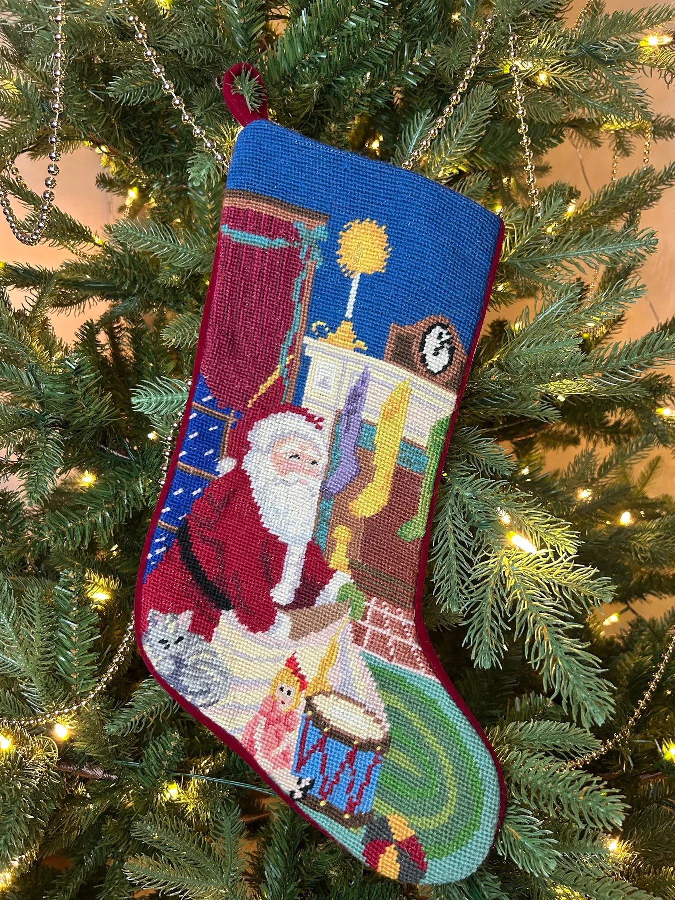 Needlepoint Christmas Stocking Velvet Back - Etsy Vintage Christmas  Fireplace Handmade Needlepoint Stocking NWT