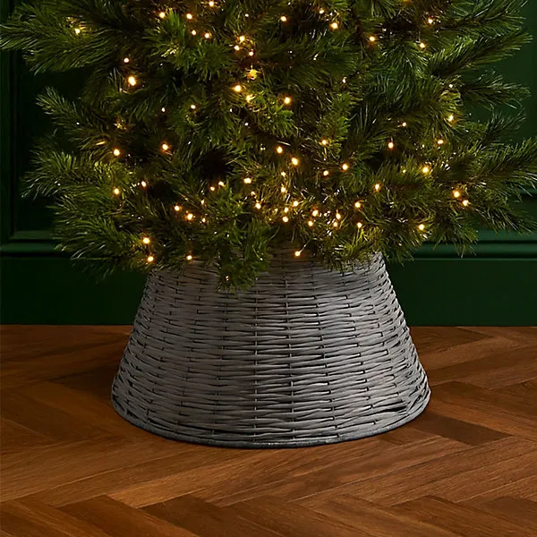 Neo Grey Willow Christmas Tree Skirt Natural Rustic Handwoven Half Split  Willow Base Cover Hider Collar