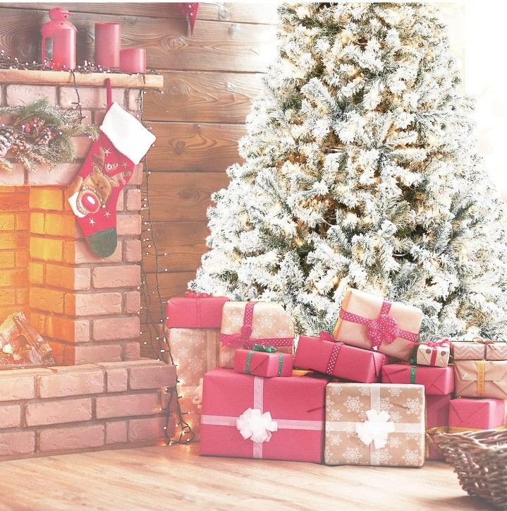 new inbox 6.5ft Pre-Lit Snow Flocked Artificial Christmas Pine Tree with  LED Lights and