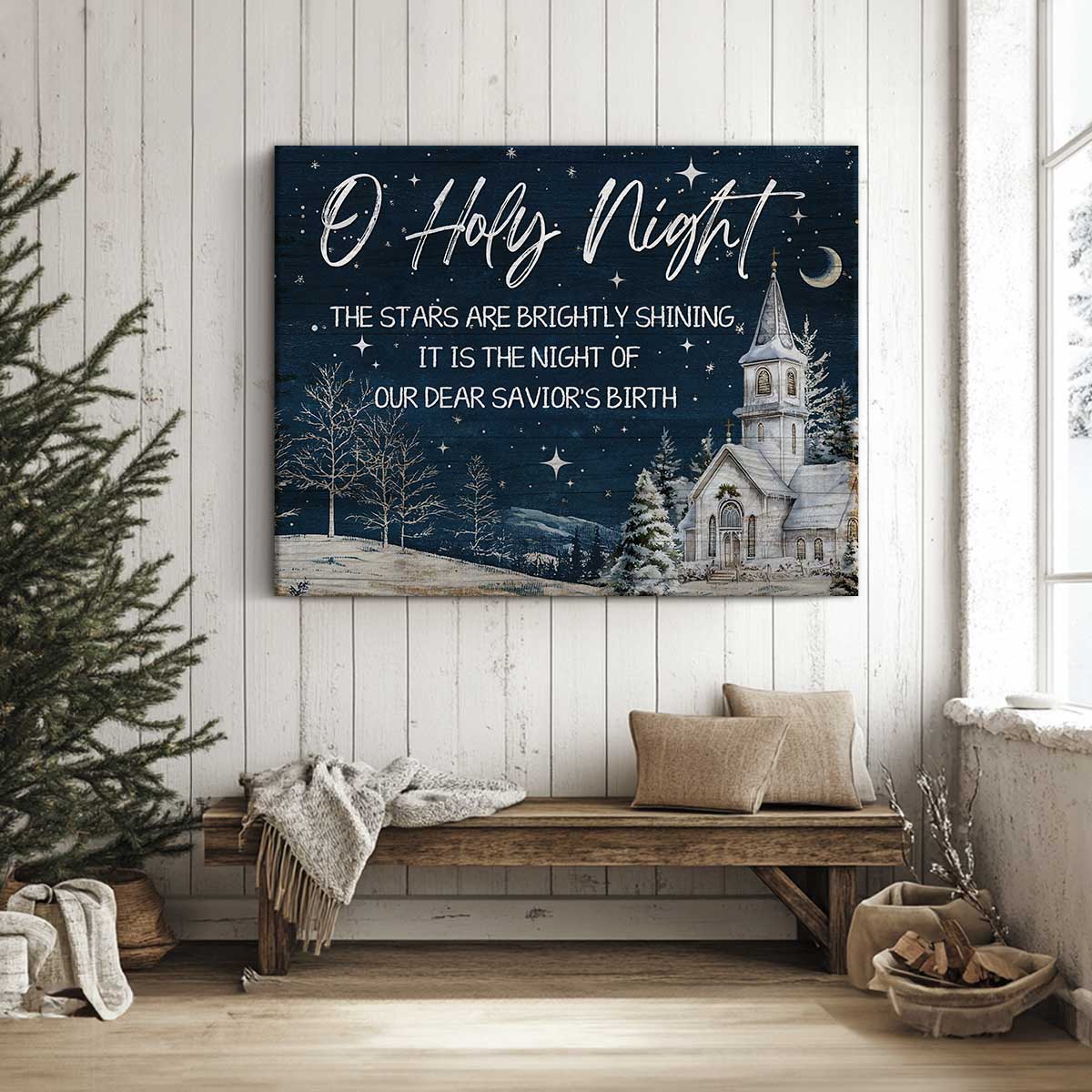 O Holy Night Christmas Canvas Wall Art, Christian Christmas Home Decor, Religious Holiday Gift for Family