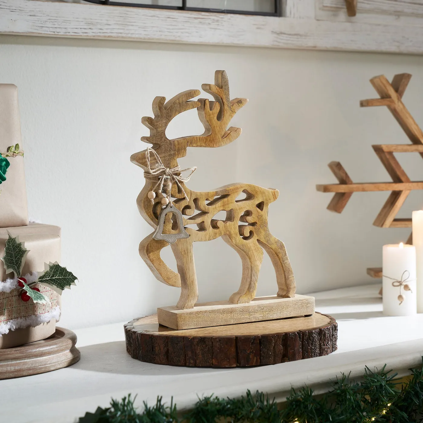 Ornate Prancer Wooden Reindeer - Large