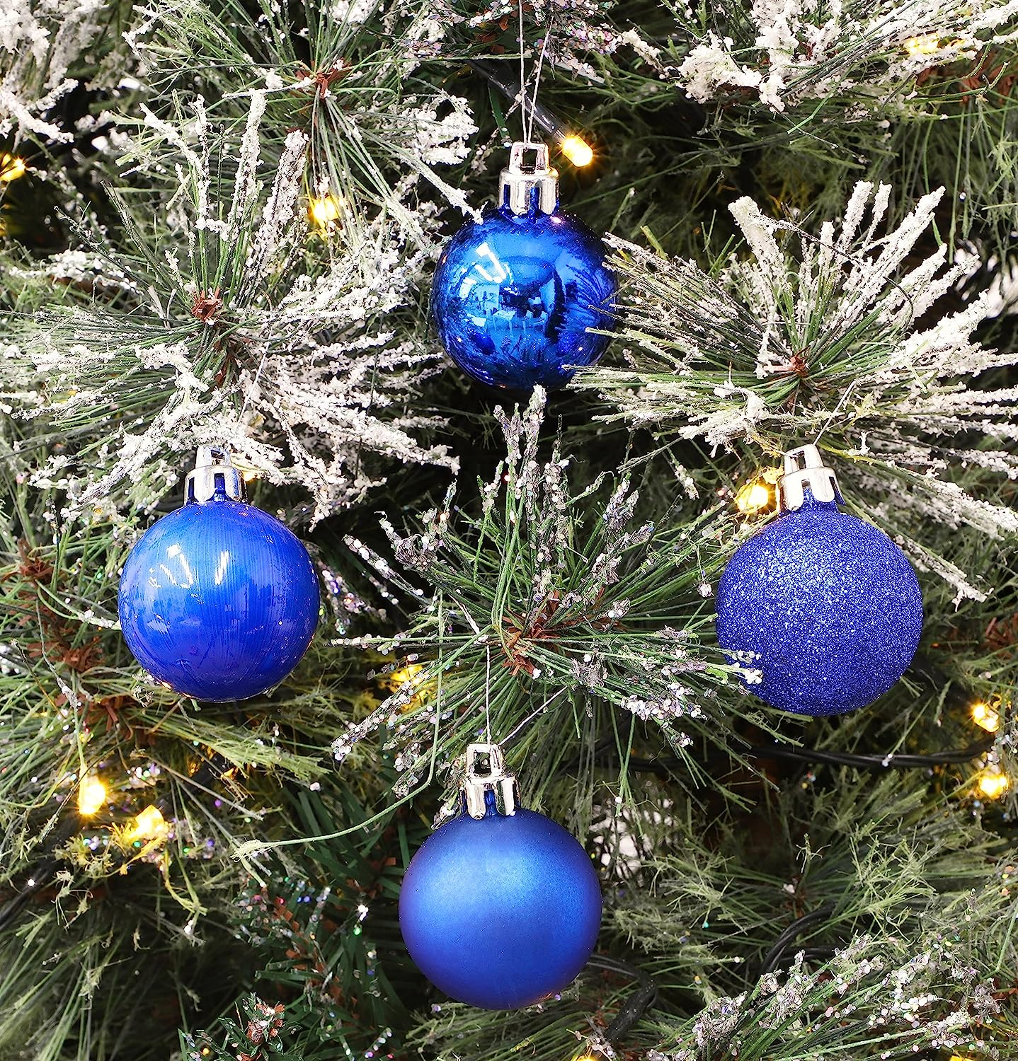 Pack Of 24-40mm Midnight Blue Baubles - Shiny, Matte and Glitter - Christmas Tree Decorations - Christmas Shop