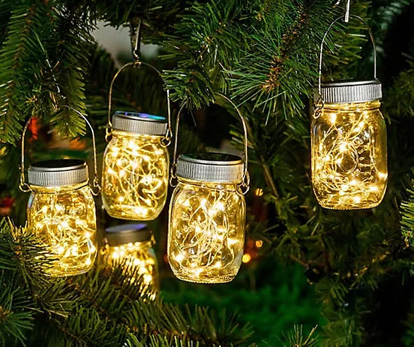 Pack of 4 Mini Solar Mason Jar LED String Lights