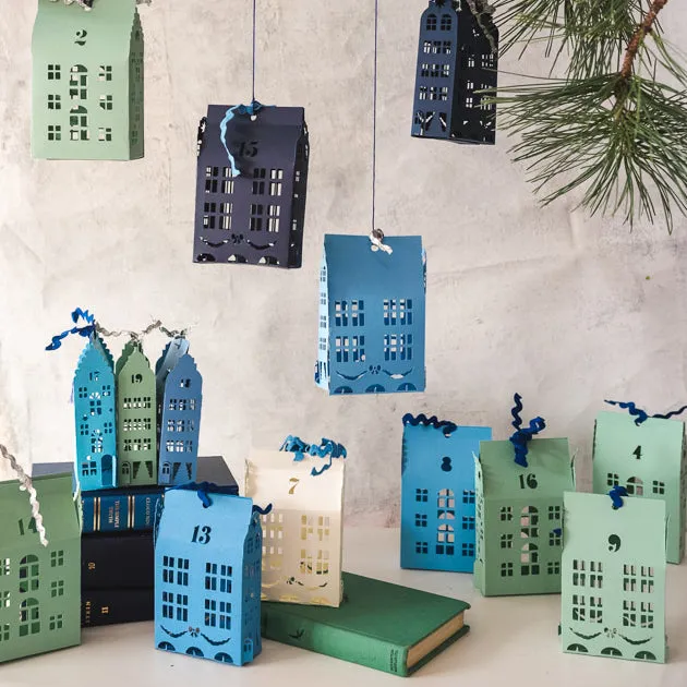 Paper Advent Village Calendar Template, SVG & PDF template