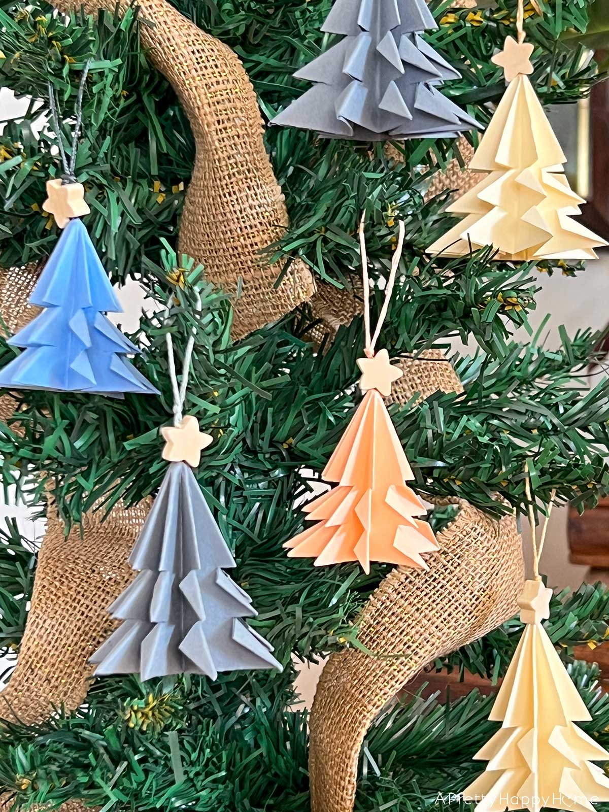 Paper Tree Ornaments With Wood Star Topper – A Pretty Happy Home