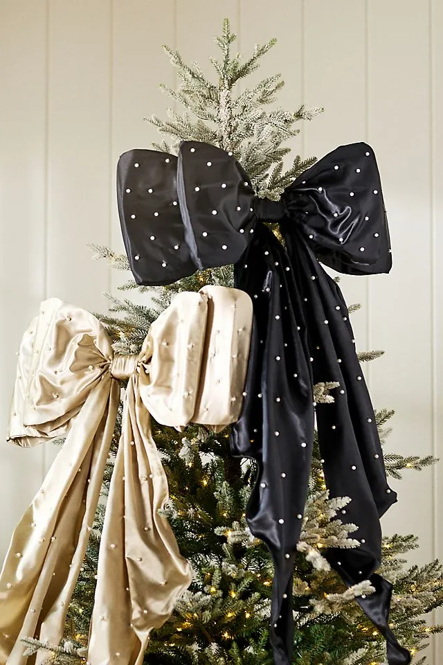 Pearled Satin Bow Tree Topper | Anthropologie