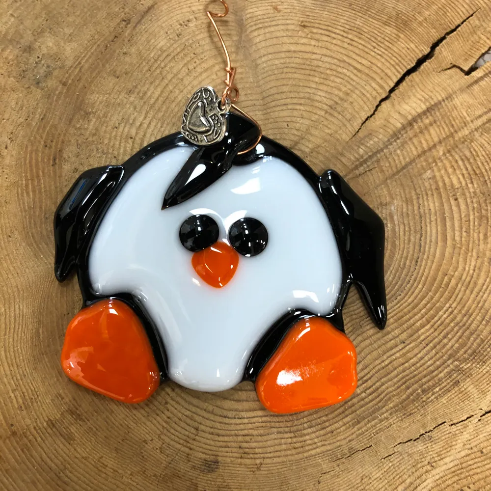Penguin Fused Glass Ornament - Jillys Gallery