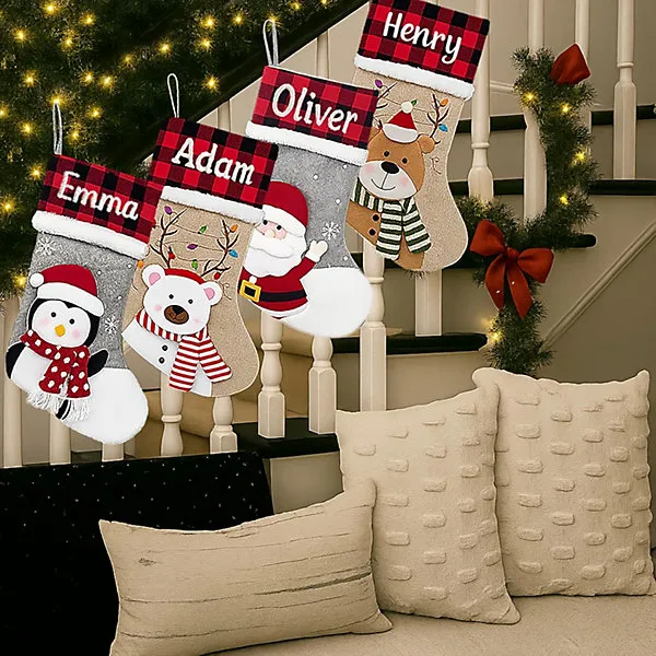 Personalised Christmas Stockings,Custom Name Family Christmas Stocking,Large  Xmas Stockings with Embroidered Name , Santa,Snow