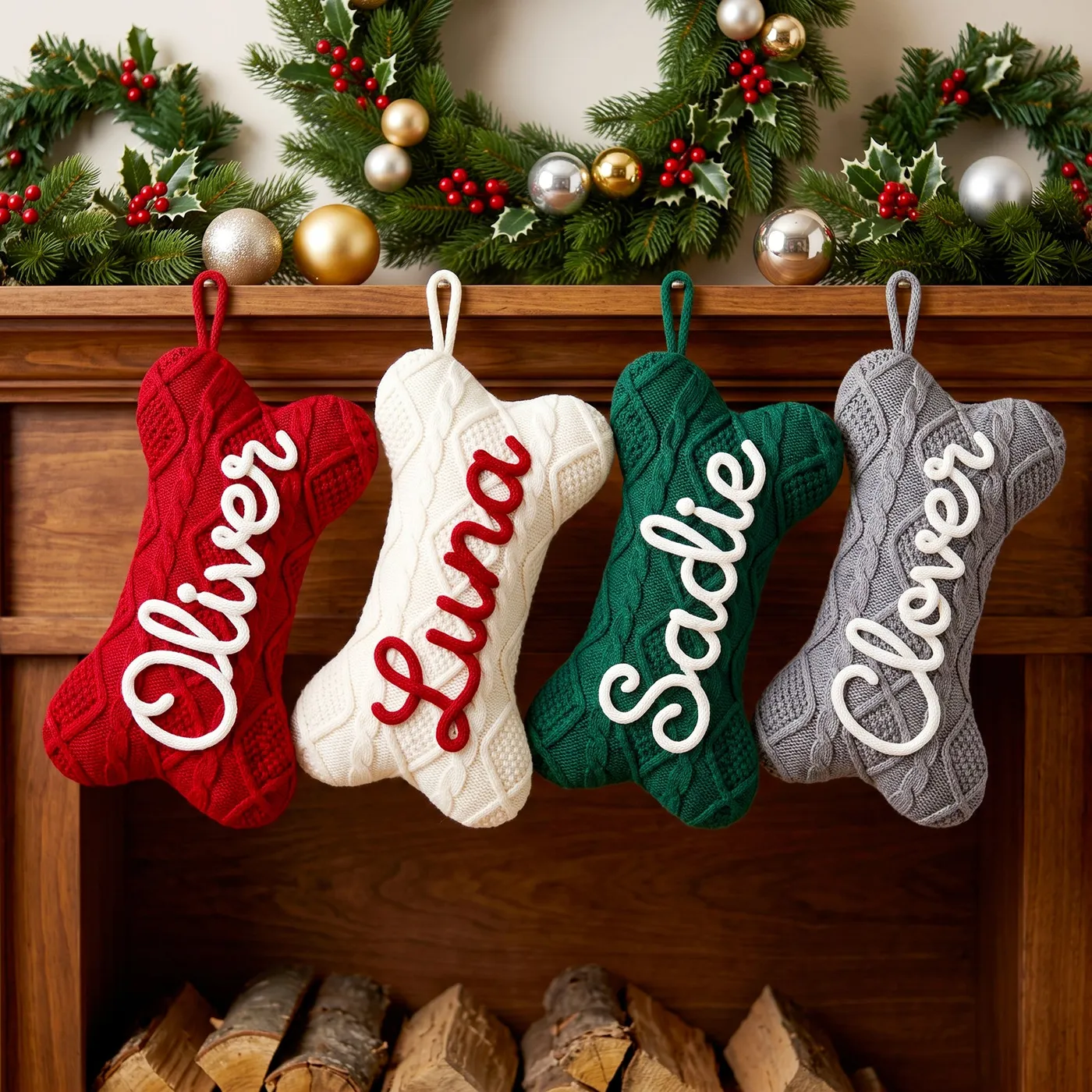 Personalized Cable Knit Bone-Shaped Pet Christmas Stocking – KnittyBaby