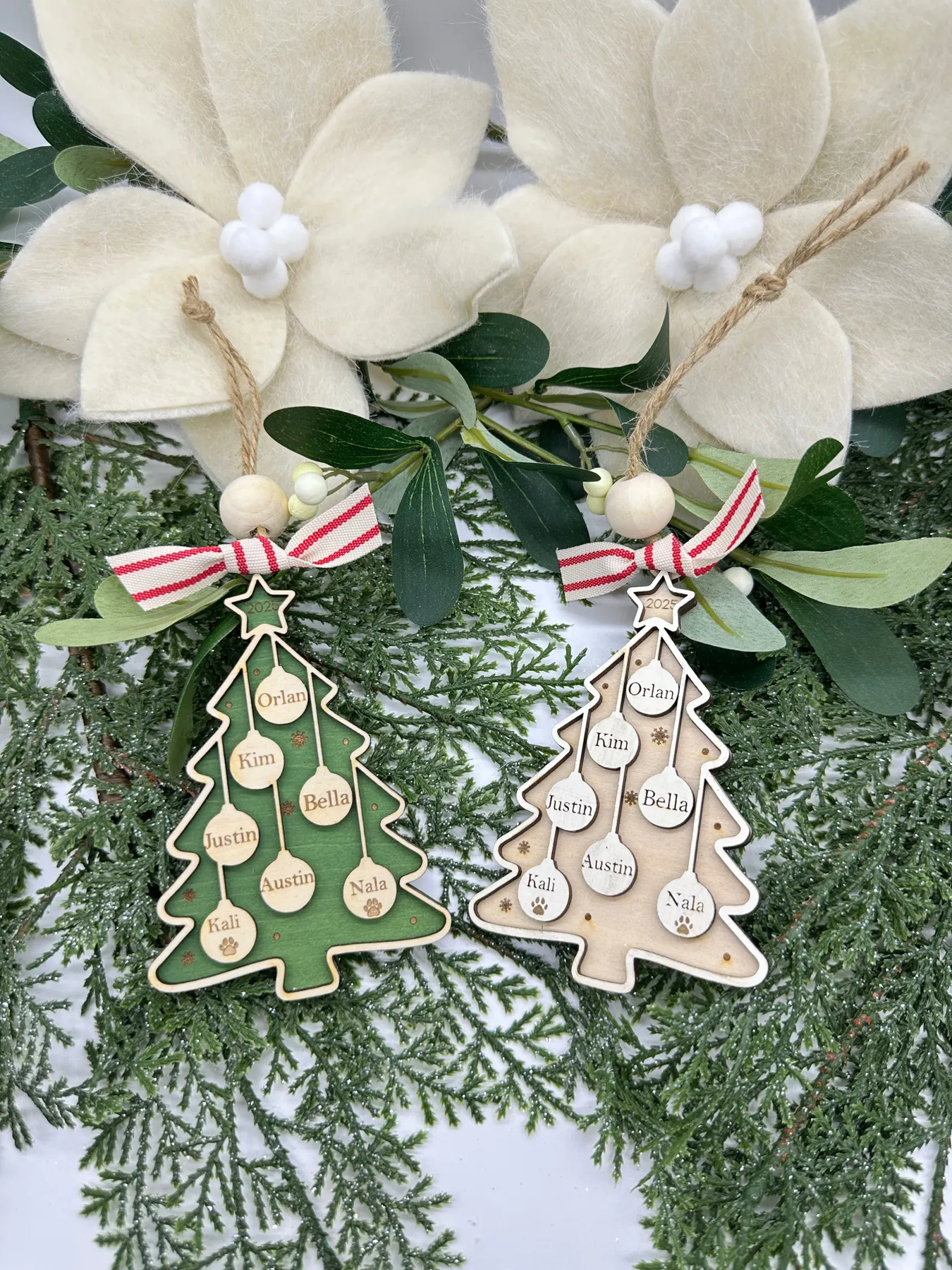 Personalized Family Christmas Tree Ornament | Custom Engraved Wood Ornament with Family Names | Rustic Farmhouse Holiday Keepsake | Handmade Christmas Gift – KBella Crafts