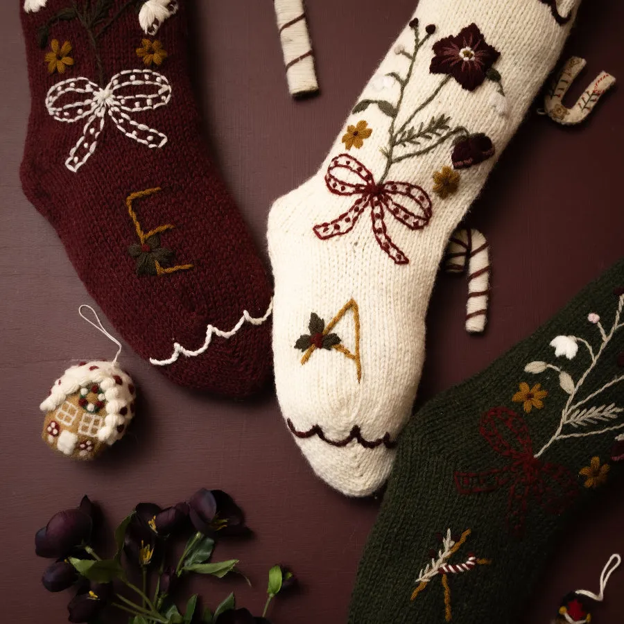 Personalized Garland Stocking - Cream White | Knitted Holiday Decor