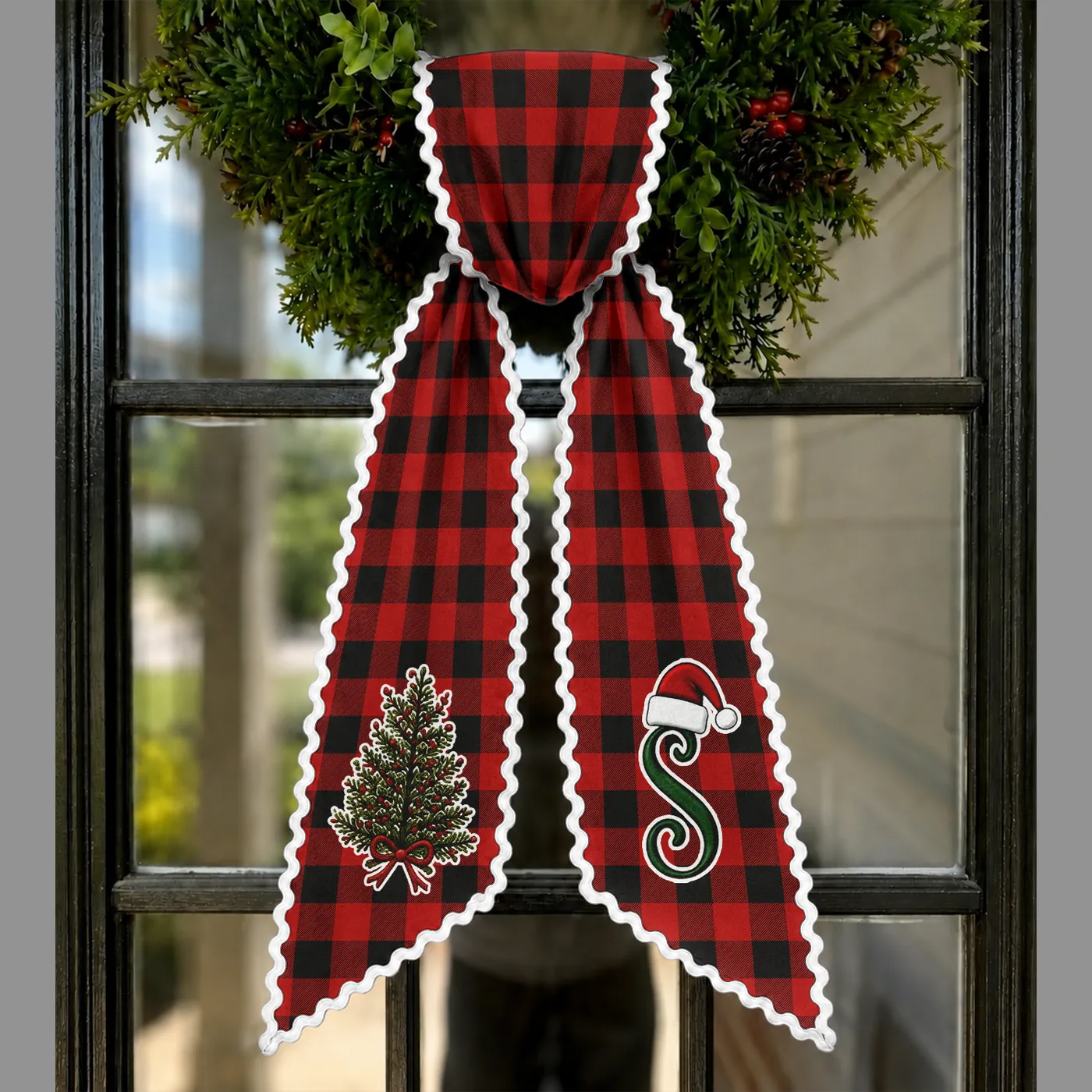 Personalized Monogram Plaid Wreath Sash For Christmas - Geckocustom.com