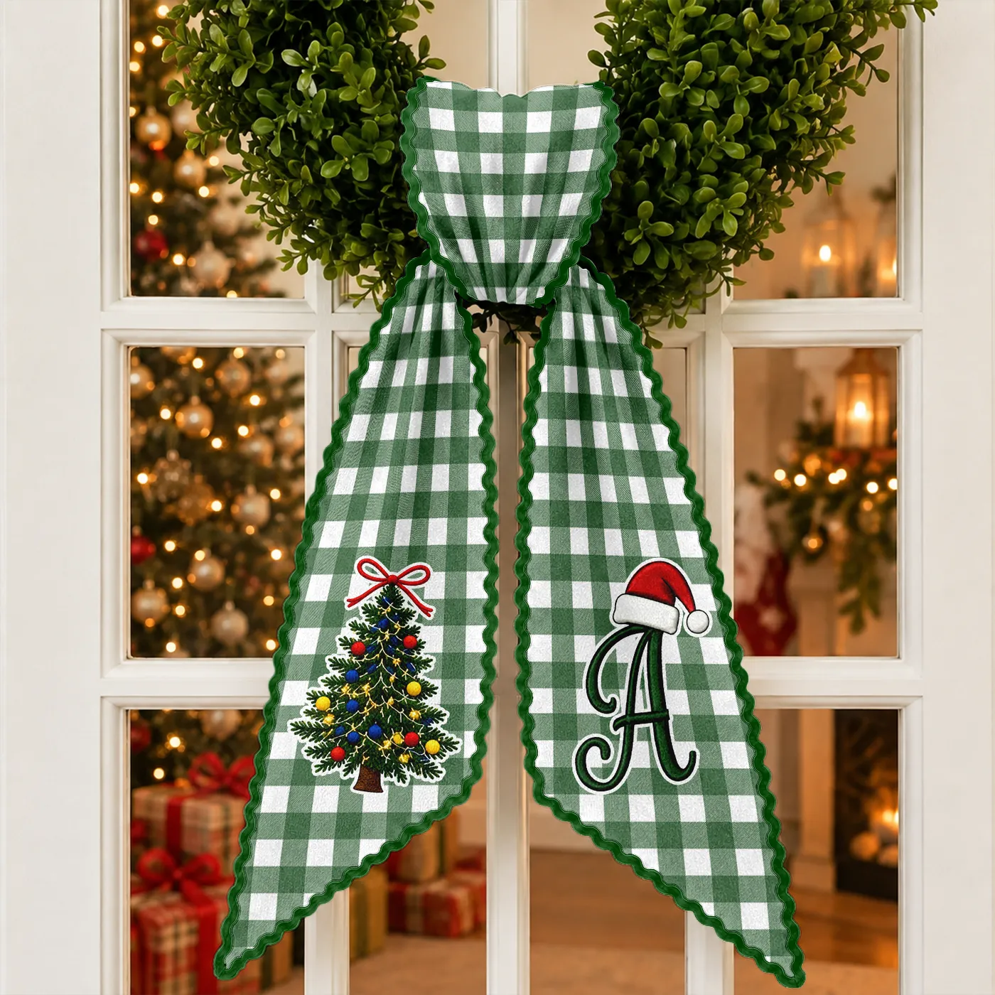 Personalized Monogram Plaid Wreath Sash For Christmas - Geckocustom.com