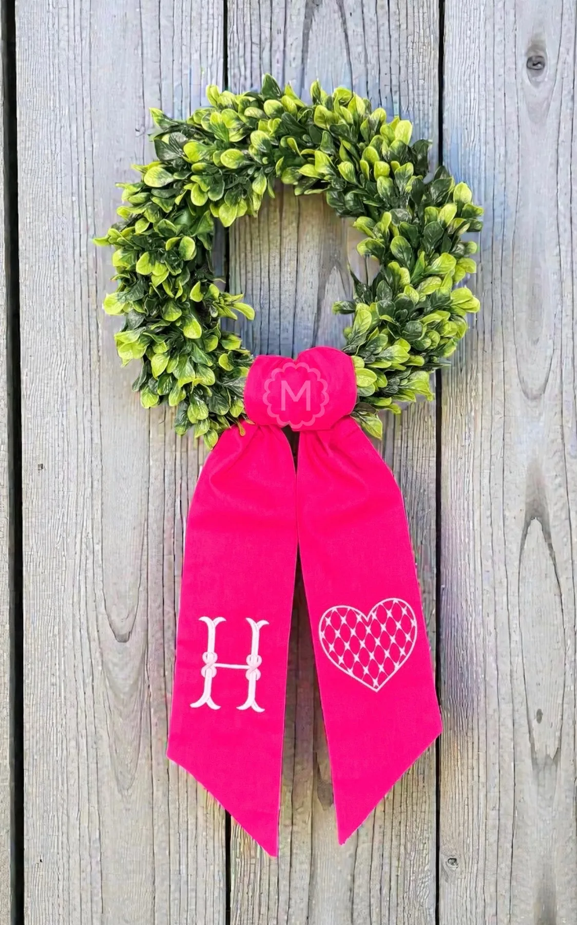 Personalized Pink Valentine Heart Linen Wreath Sash | Initial