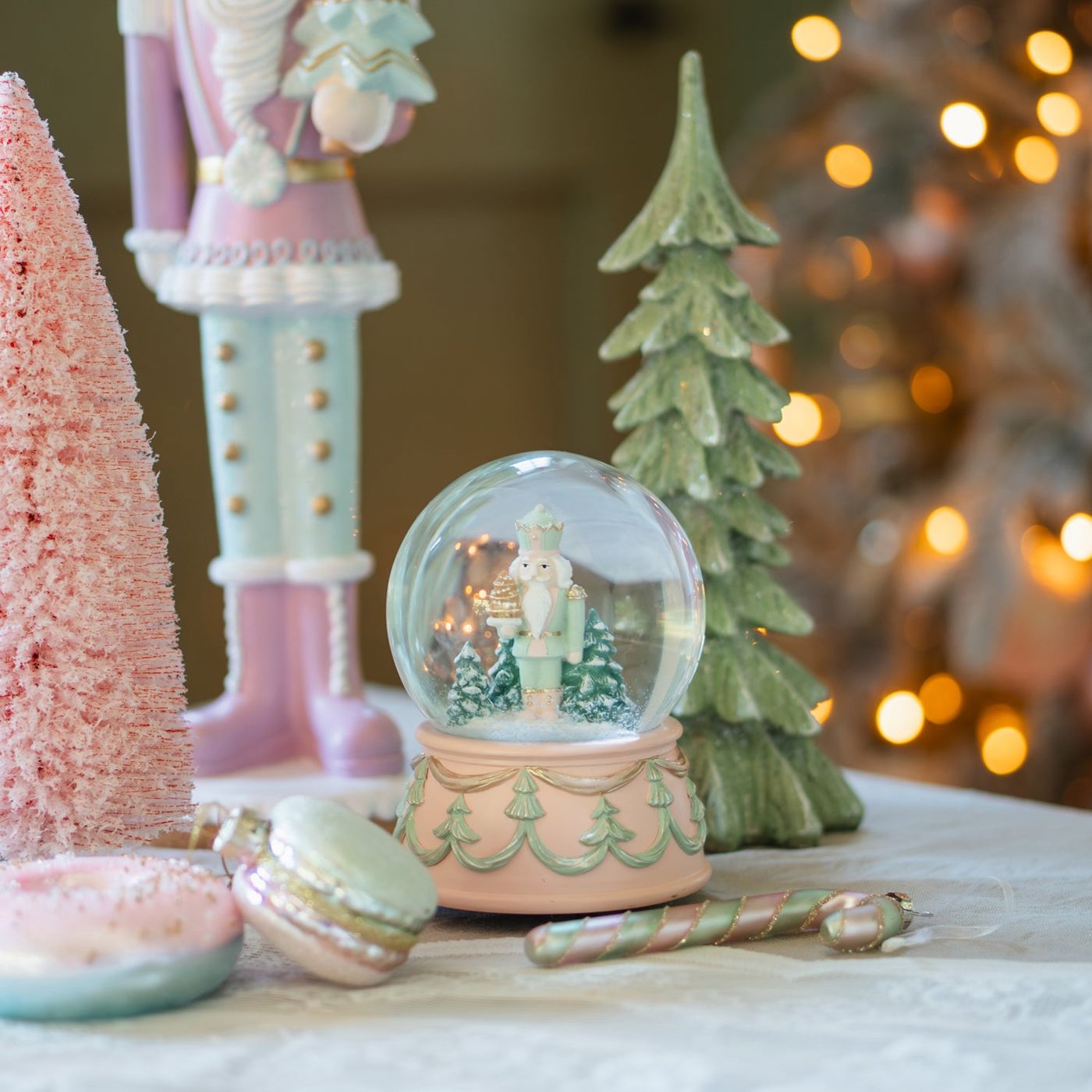 Pink Christmas Snow Globe Pastel Pink Nutcracker Snow Globe 15 Cm  Glass/polyresin
