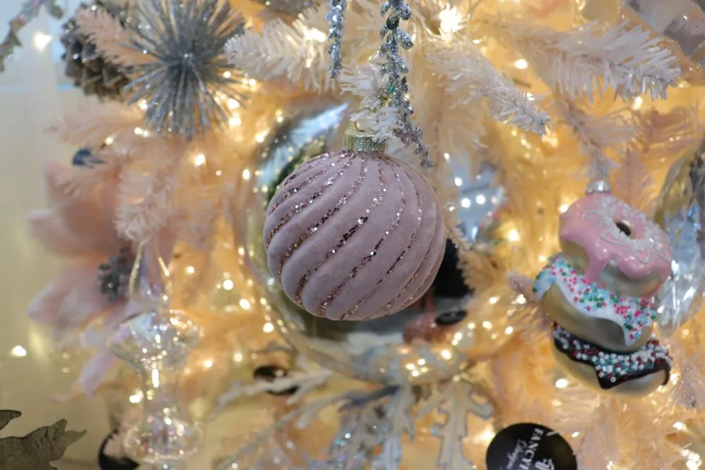 Pink Velvet Glitter Swirl Glass Ball Ornament | Fancy Face Designs