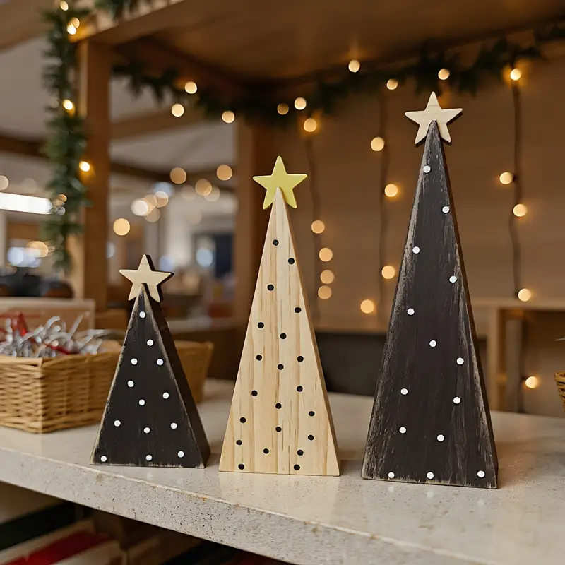 Polka Dot Wooden Christmas Tree Set (3pcs) - Rustic Farmhouse And Woodland  Decor | Shelf, Windowsill And Tabletop Accents | Cozy Holiday Gift