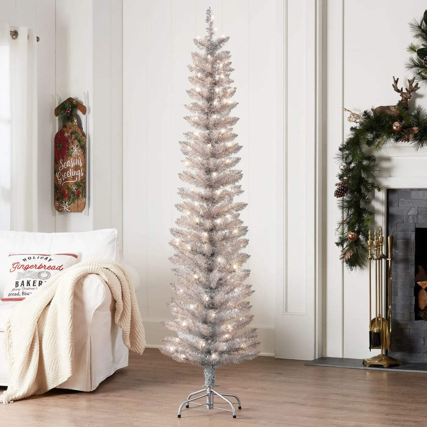 Pre-Lit 6-ft Rose Gold Tinsel Christmas Tree Clear Incandescent Lights |  Navasco Investments
