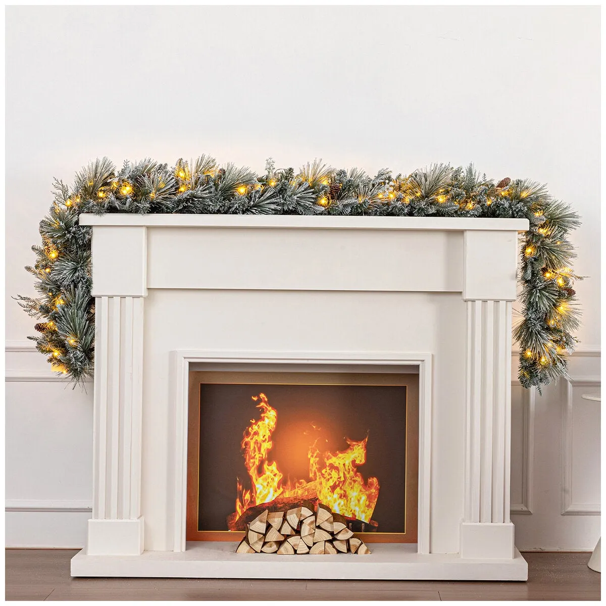 Pre-Lit Flocked Christmas Garland with Micro LED Lights 2.7M