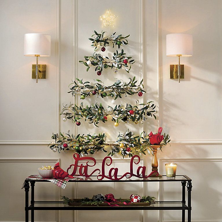 Pre-lit Wall Hanging Olive Leaf Tree | Grandin Road