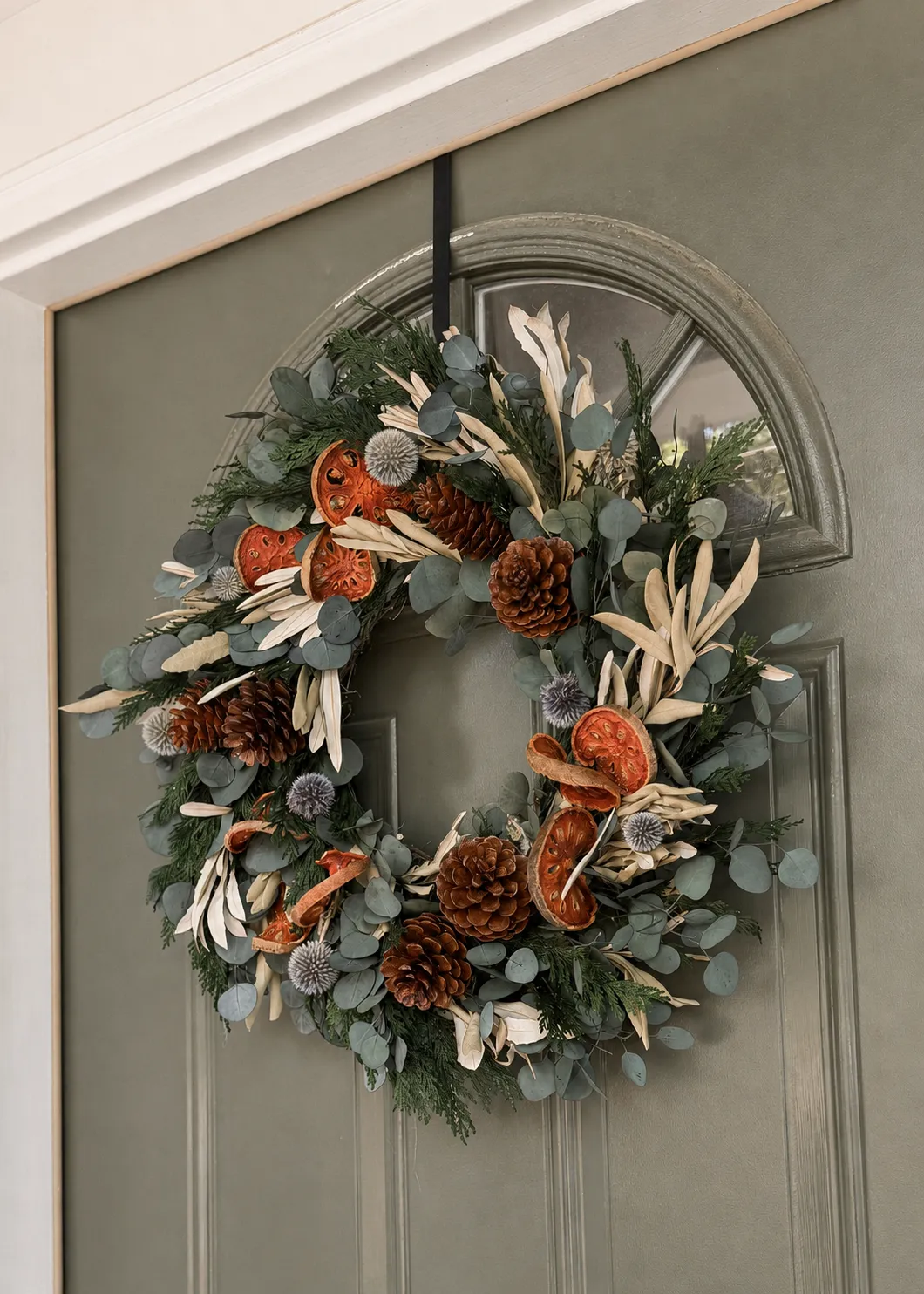 Preserved Winter Greenery Wreath with Quince and Cones - 22'