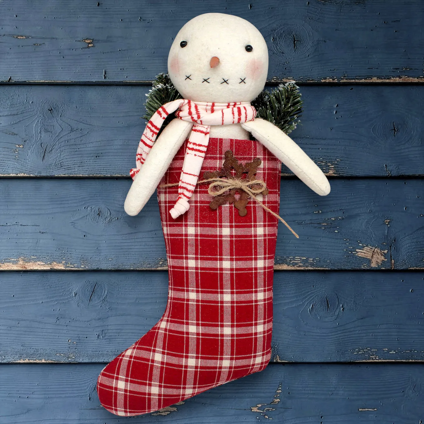 Primitive Snowman in Red Stocking - Christmas Holiday Decor – Creekside Craft Market