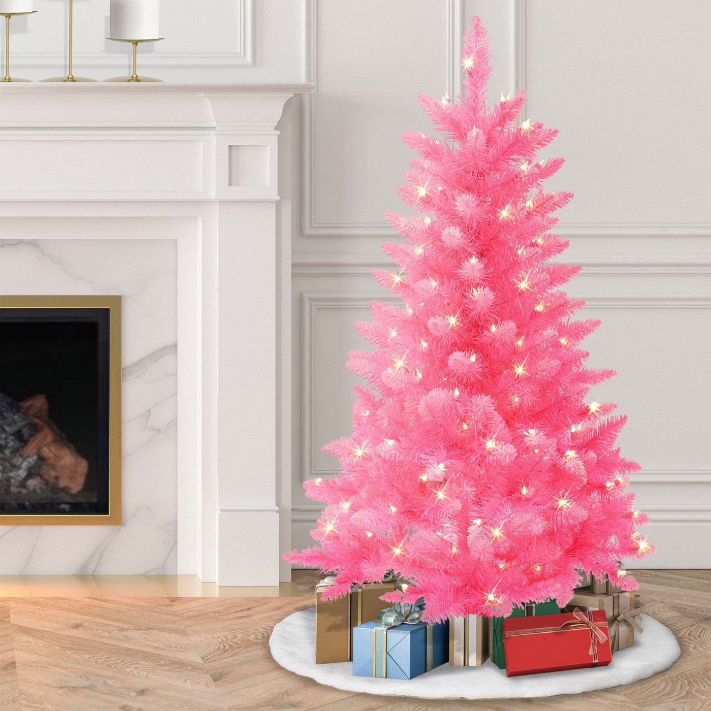 Puleo International 4 Foot Pre-Lit Fashion Pink Pine Artificial Christmas Tree with 150 UL Listed Clear Lights