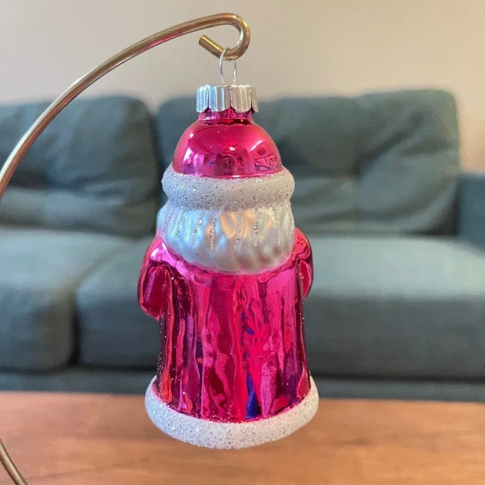 Radko Shiny Brite Glitter Santa tree Ornament hot pink green jfandrade.com