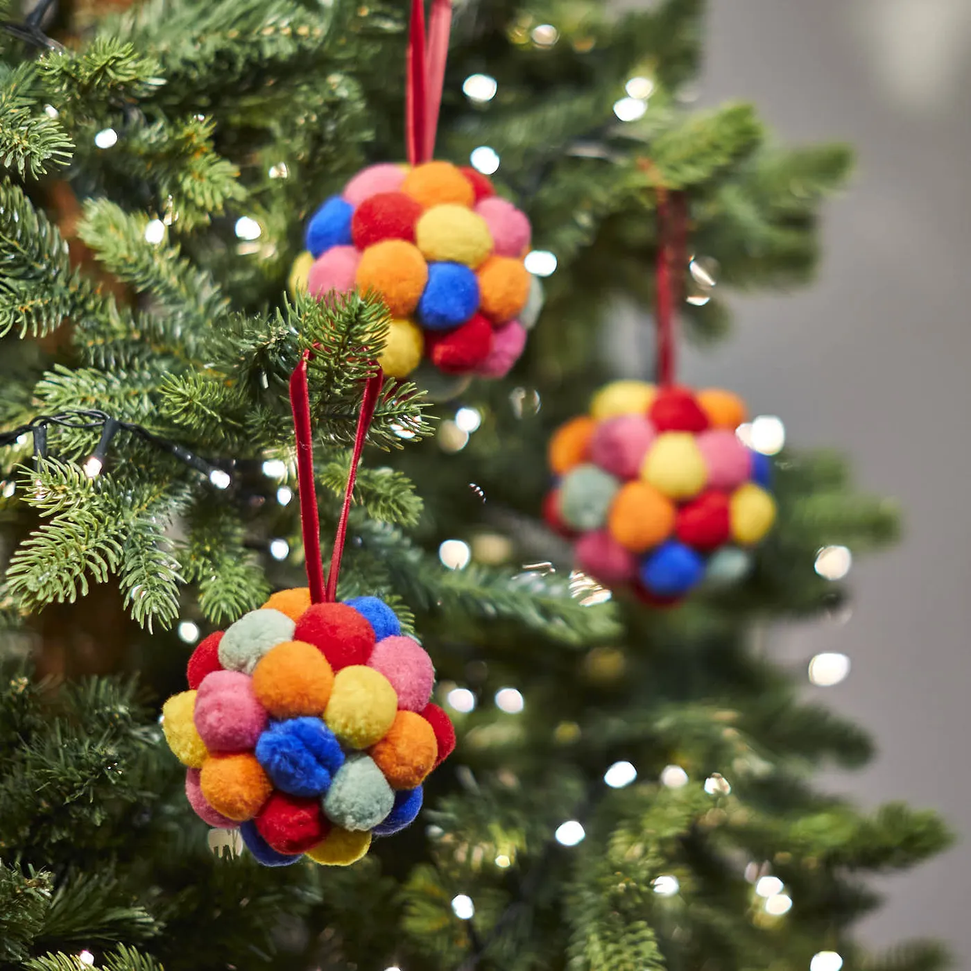 Rainbow Pom Pom Bauble – Colourful Christmas Decoration – Angela Reed