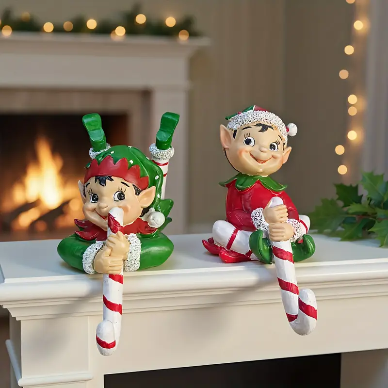 Red and Green Christmas Elf Shelf, Desktop Decoration with Candy Cane -  Festive Decor for Fireplace, Bookshelf, and Living Room, Fun Elf Ornament,  Perfect Gift for Christmas and Home Decor ...