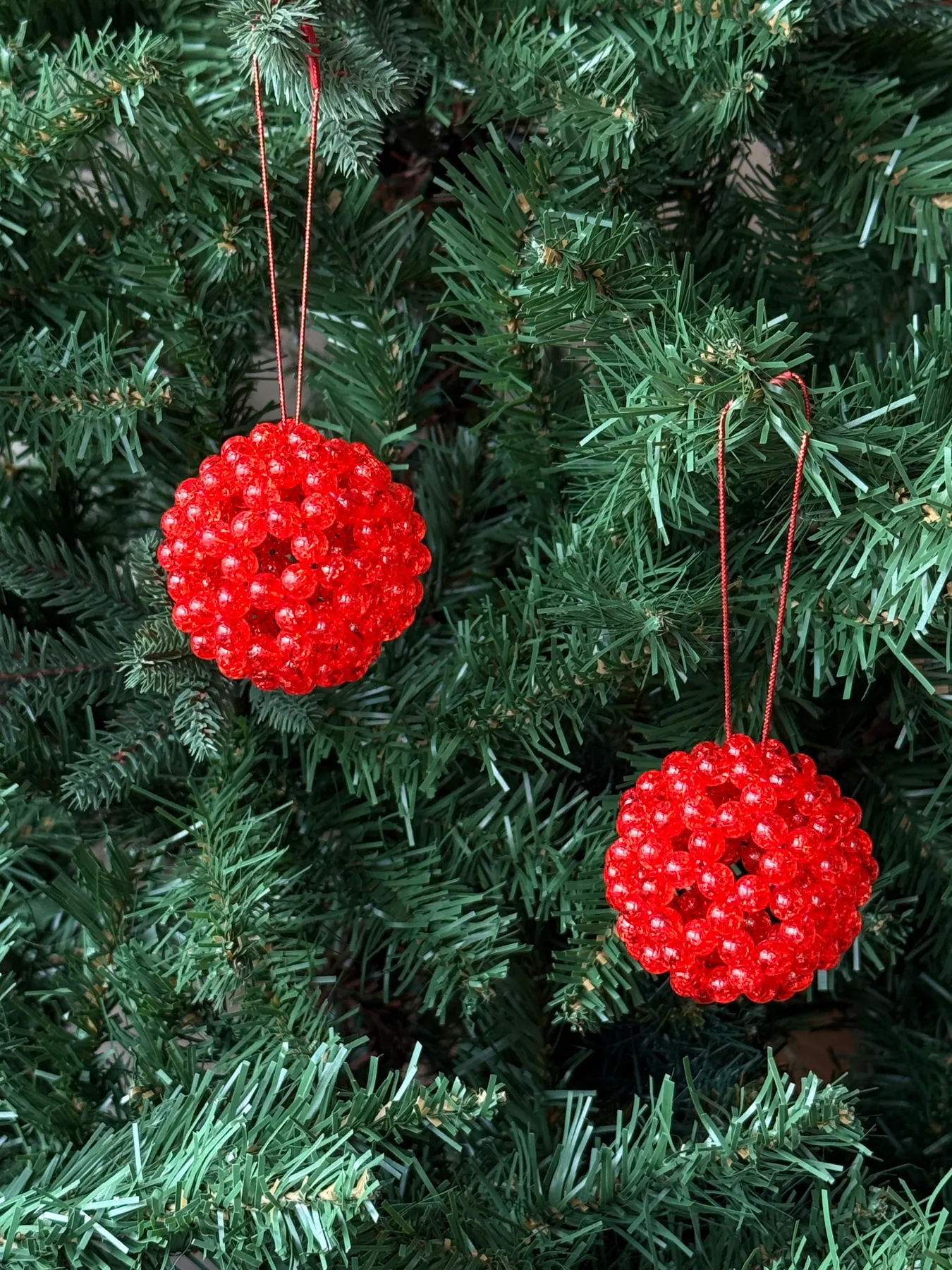 Red Beaded Christmas Bauble – Holly-Berry Ornament Handmade UK - Soap Bouquets UK