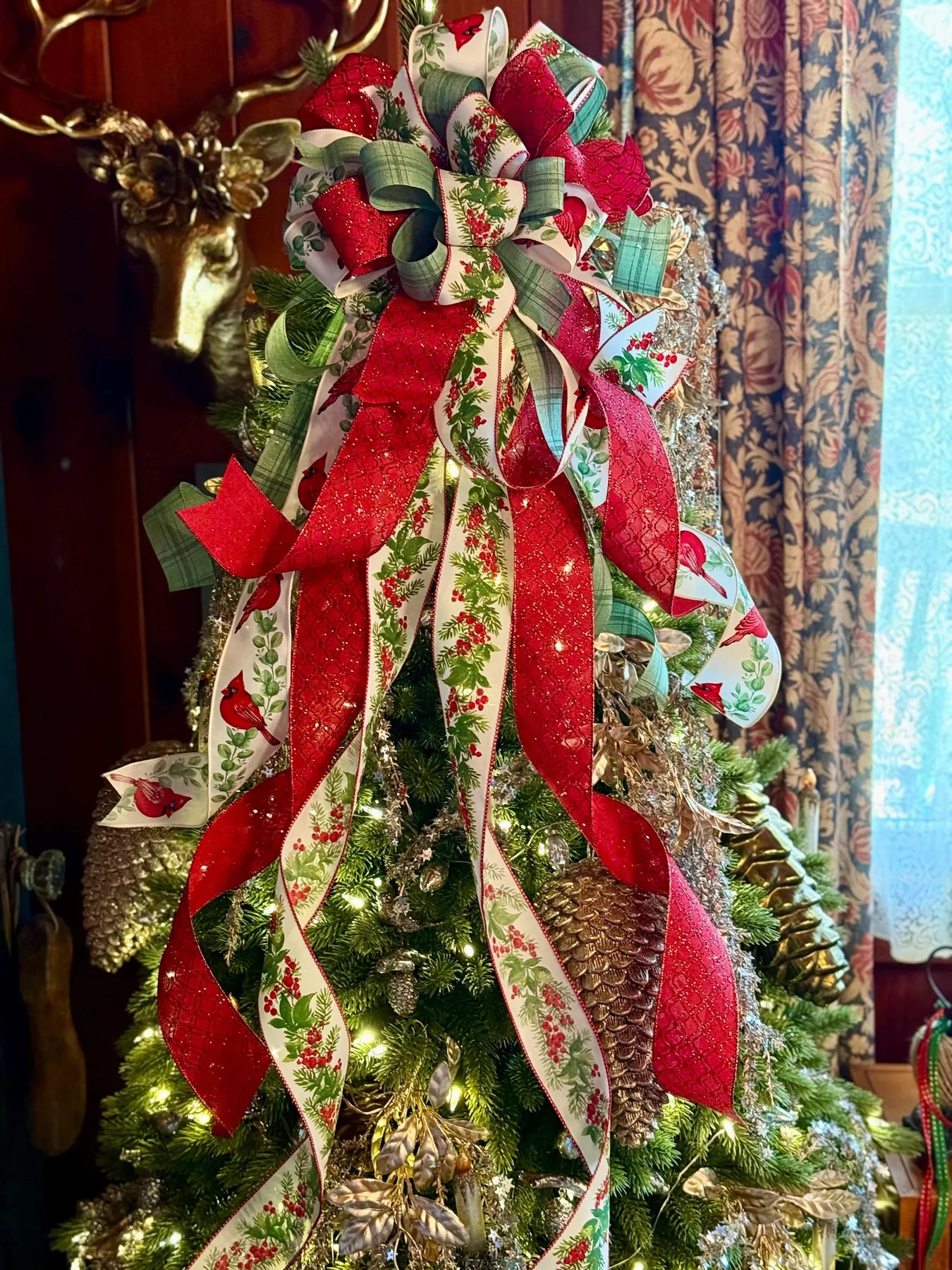 Red Cardinal Christmas Tree Topper The Ellen Red Sage Green Christmas Tree  Topper Bow Crested Perch