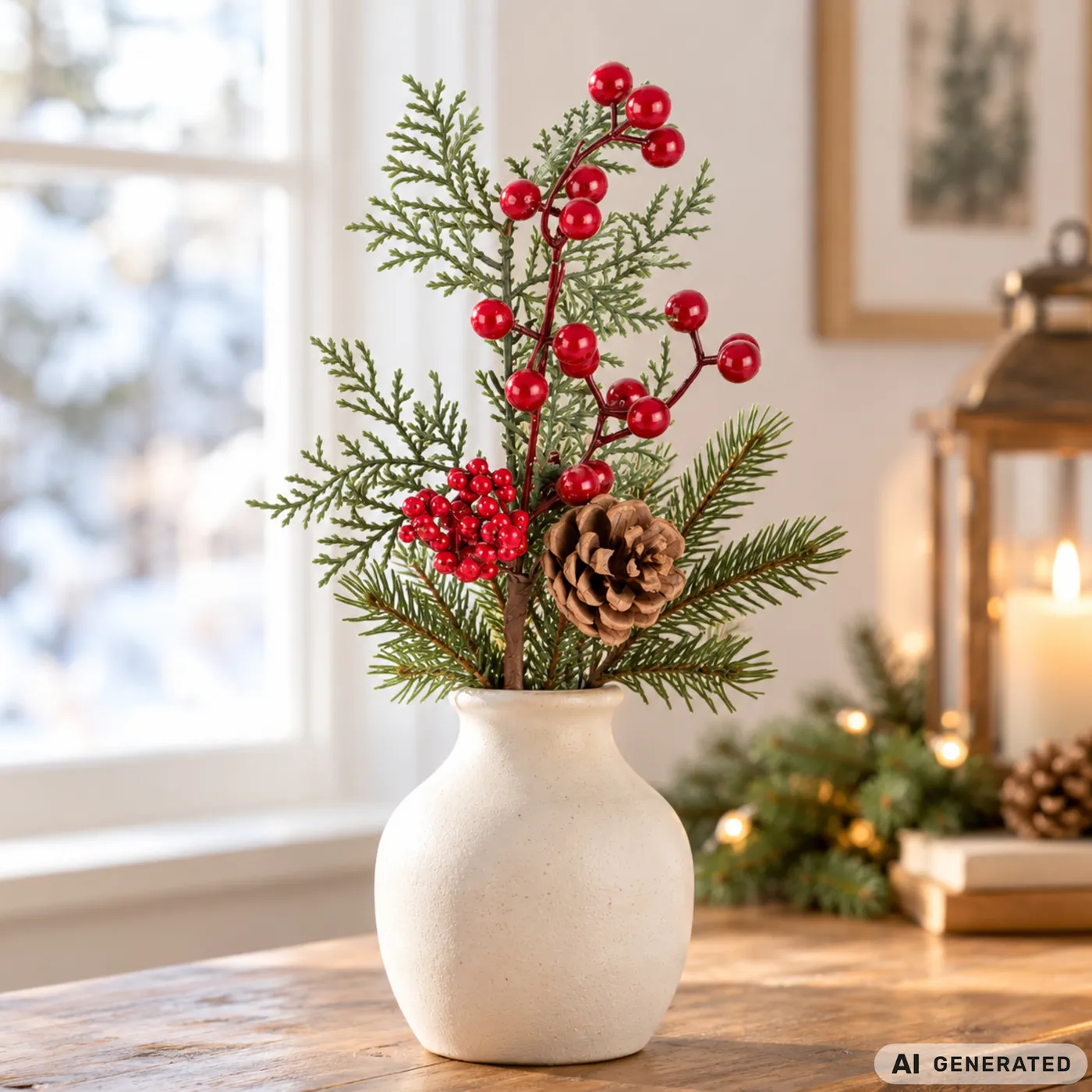 Red decorative branch, Christmas arrangement with rowan berries and pinecone | Home and garden \ Equipment \ Christmas and occasional ornaments \ Christmas \ Stroke | internetowa-hurtownia.pl