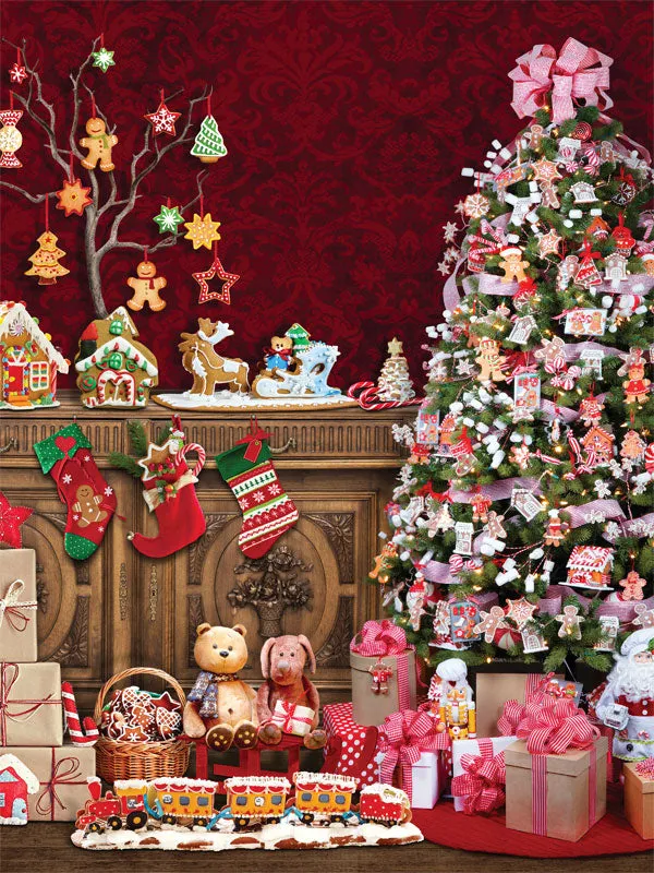 Red Gingerbread Christmas Backdrop - Denny Mfg