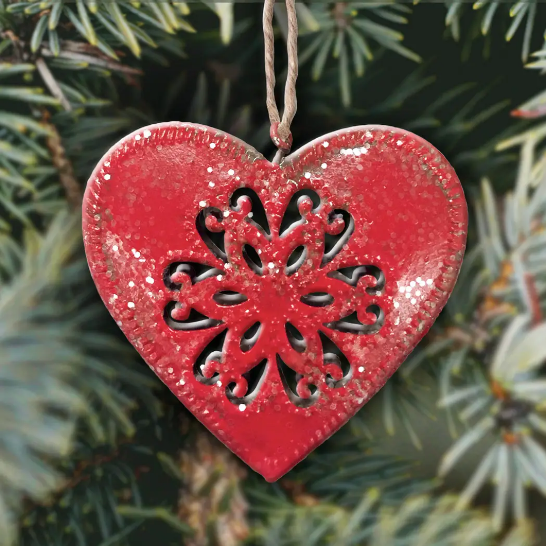 Red Glitter Metal Heart Ornament – 2 Wild Poppies