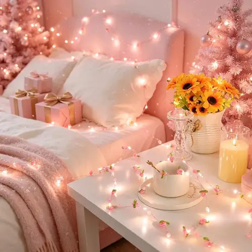 Room Pink Fairy Lights Warm White, Colorful, Pink Room Bedroom Window  Curtain String Lights, Camping Decor,
