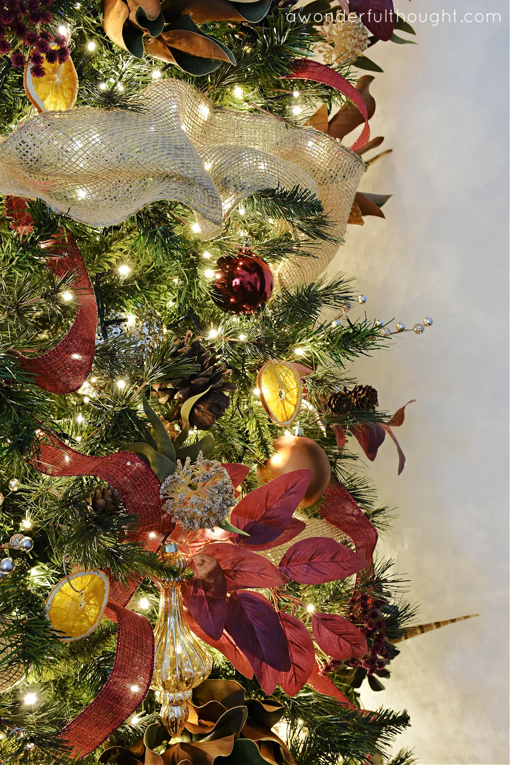 Rustic Burgundy Christmas Tree - A Wonderful Thought