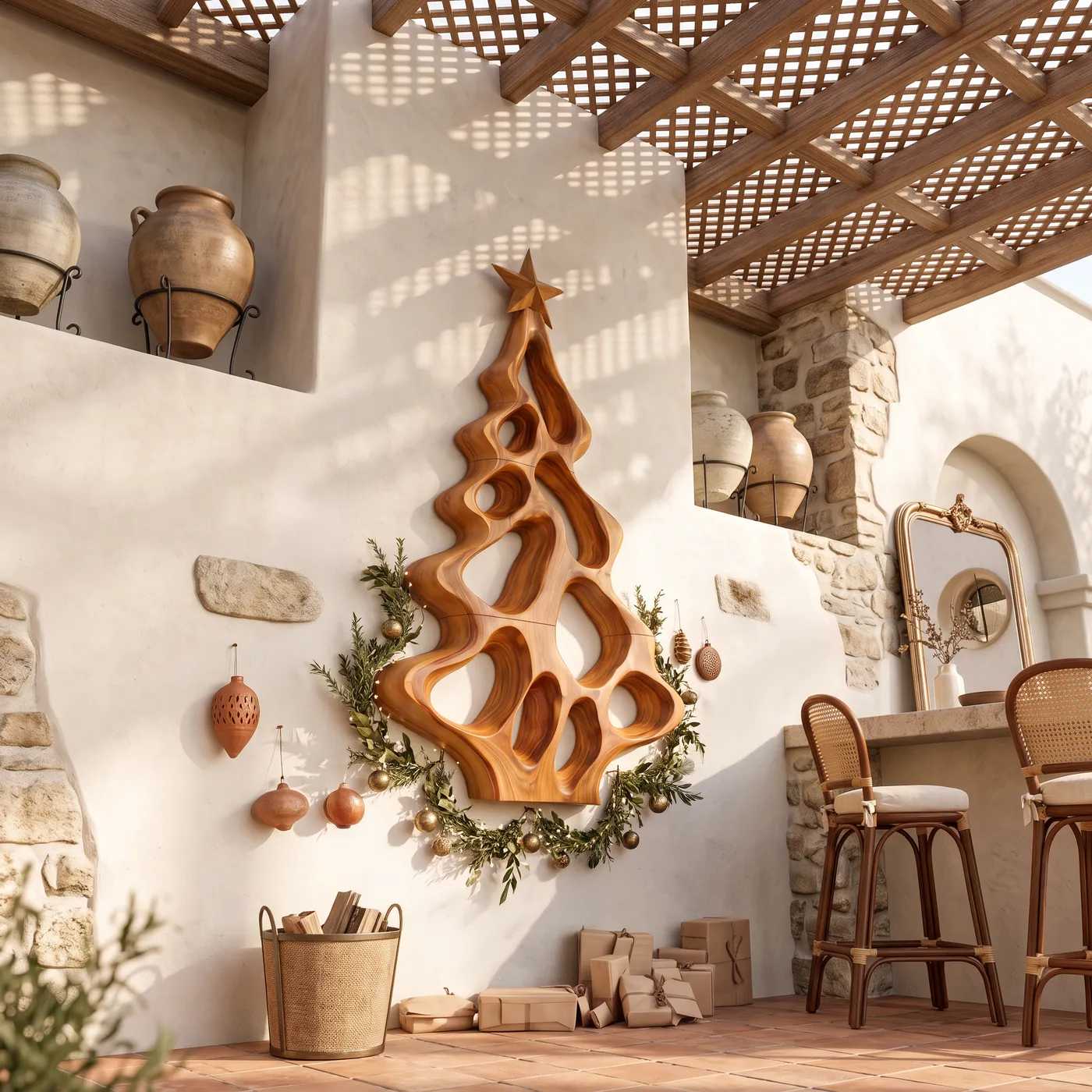 Rustic Christmas Wall Art With Sculptural Tree Silhouette For Entryway