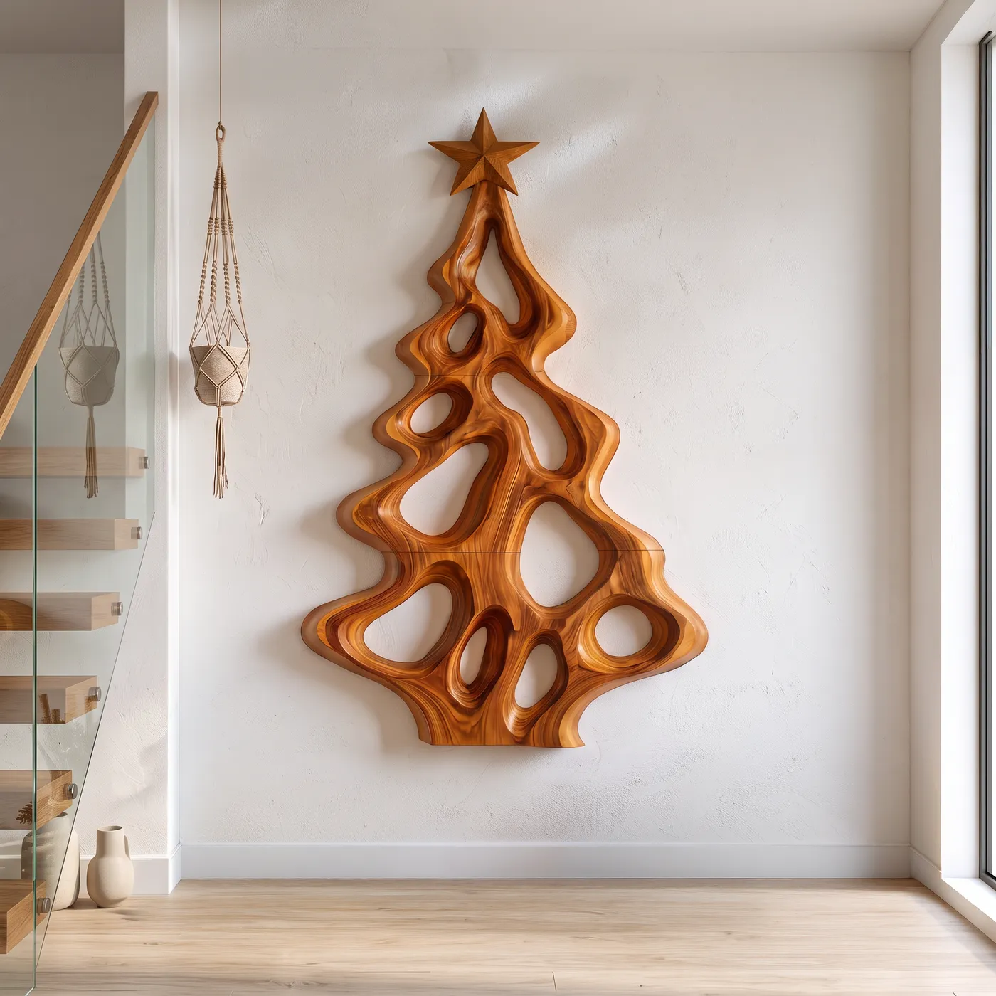 Rustic Christmas Wall Art With Sculptural Tree Silhouette For Entryway