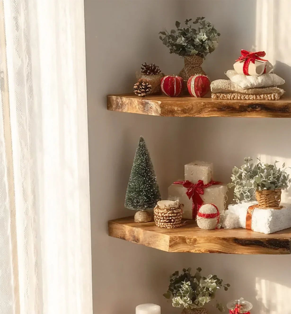 Rustic Live Edge Corner Floating Shelf – Handcrafted Solid Wood Wall D
