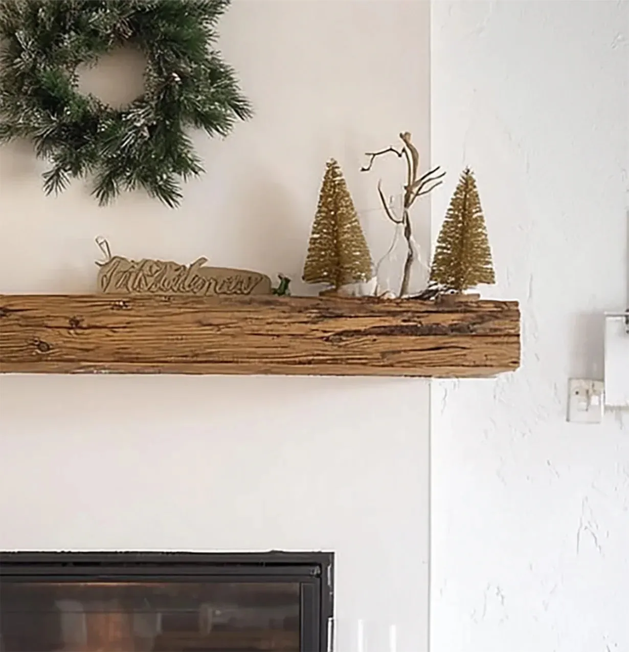 Rustic Wooden Fireplace Mantel – Handcrafted Floating Solid Wood Beam